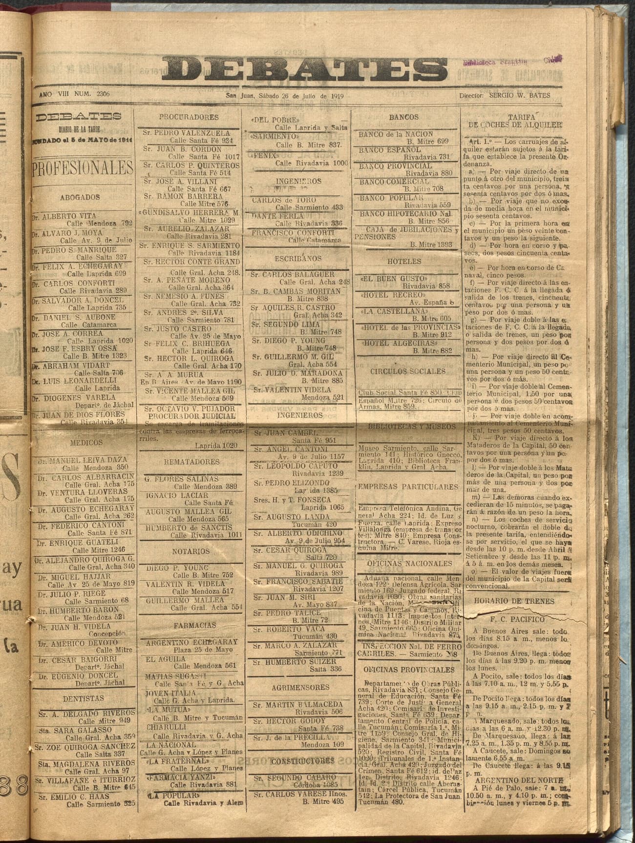 Portada · Diario Debates del 26 de julio de 1919