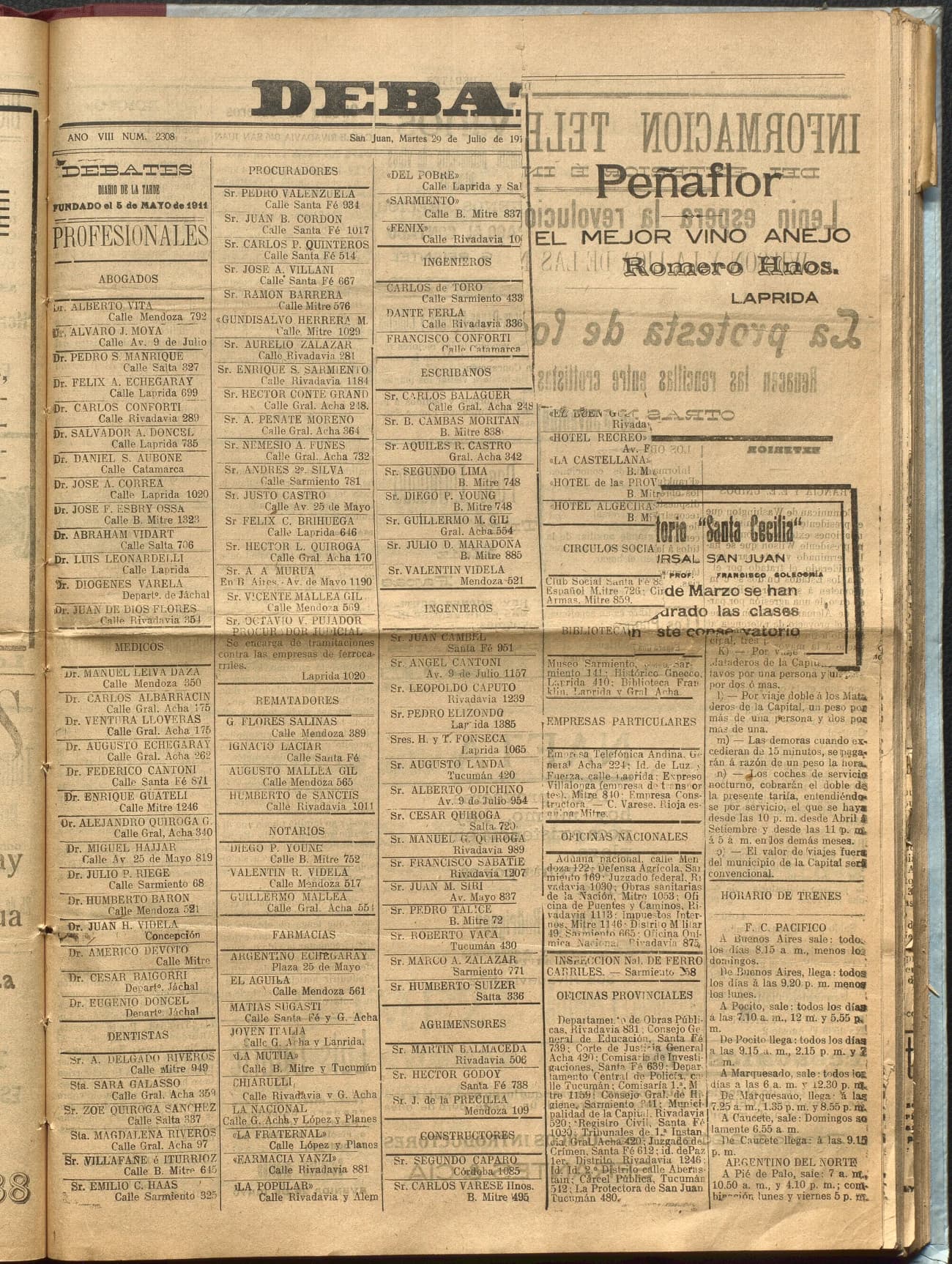 Portada · Diario Debates del 29 de julio de 1919