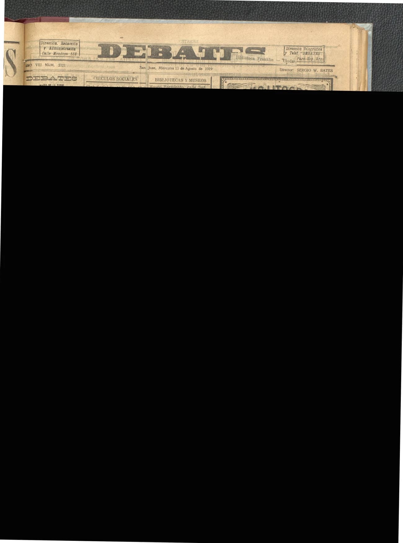 Portada · Diario Debates del 13 de agosto de 1919