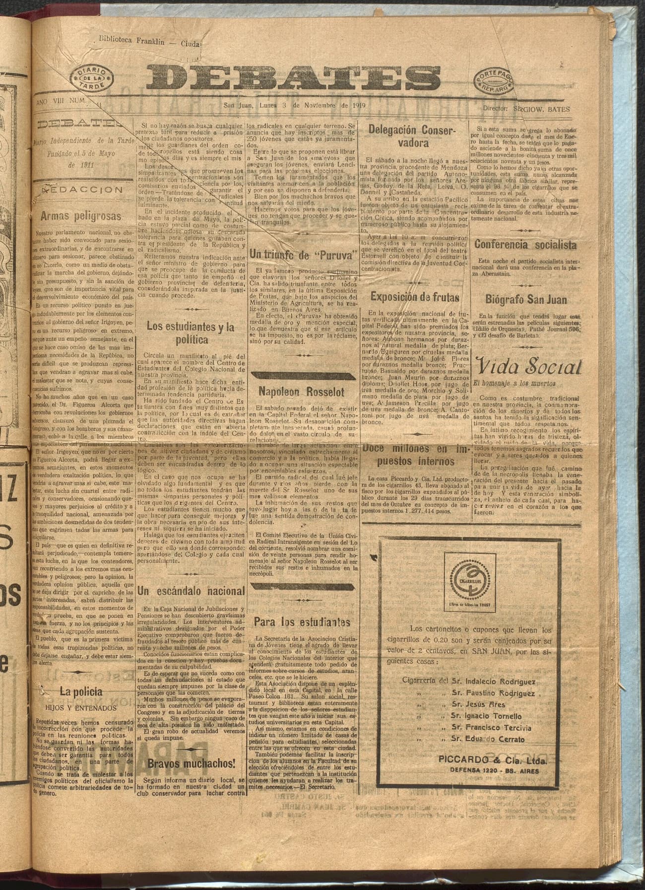 Portada · Diario Debates del 3 de noviembre de 1919