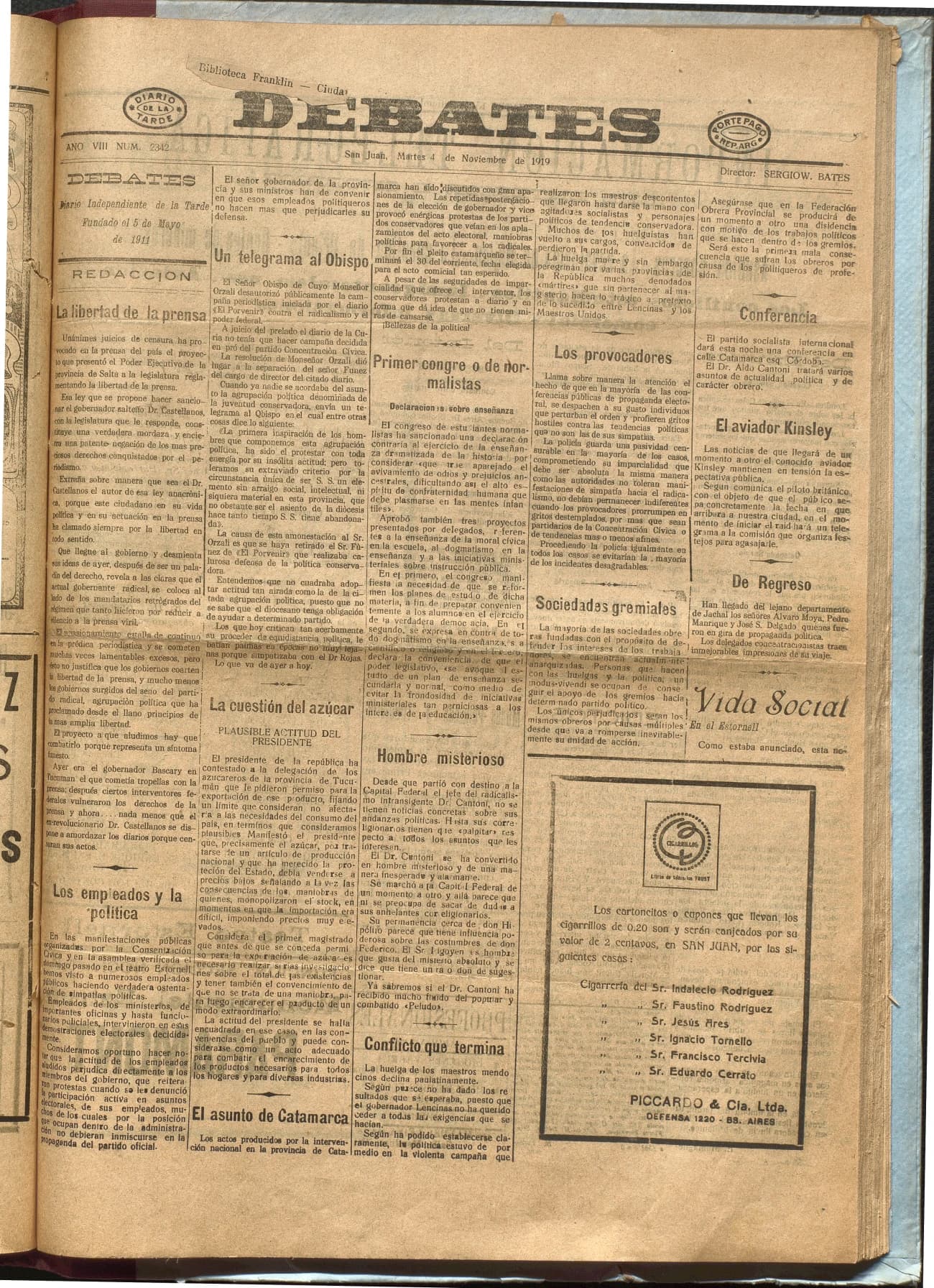 Portada · Diario Debates del 4 de noviembre de 1919