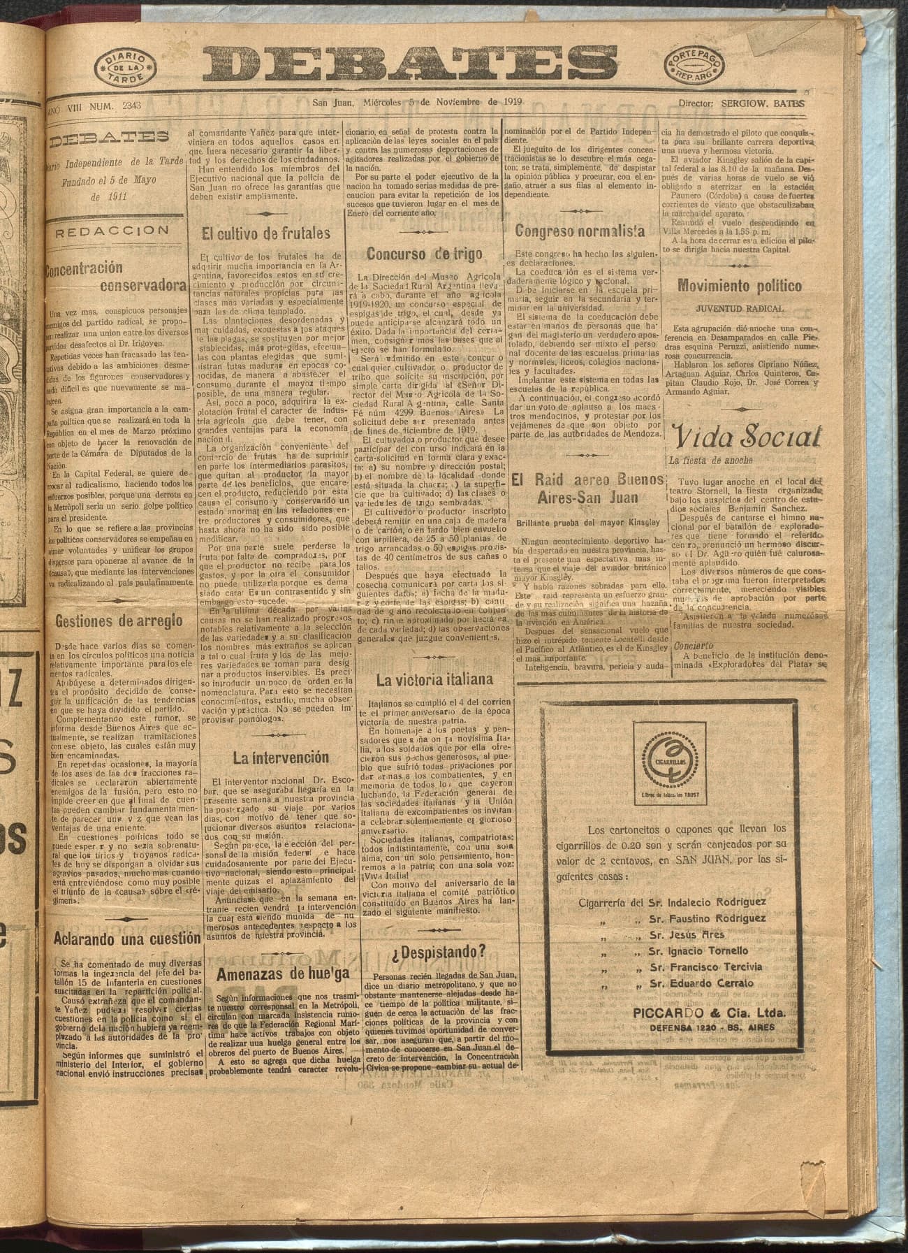 Portada · Diario Debates del 5 de noviembre de 1919