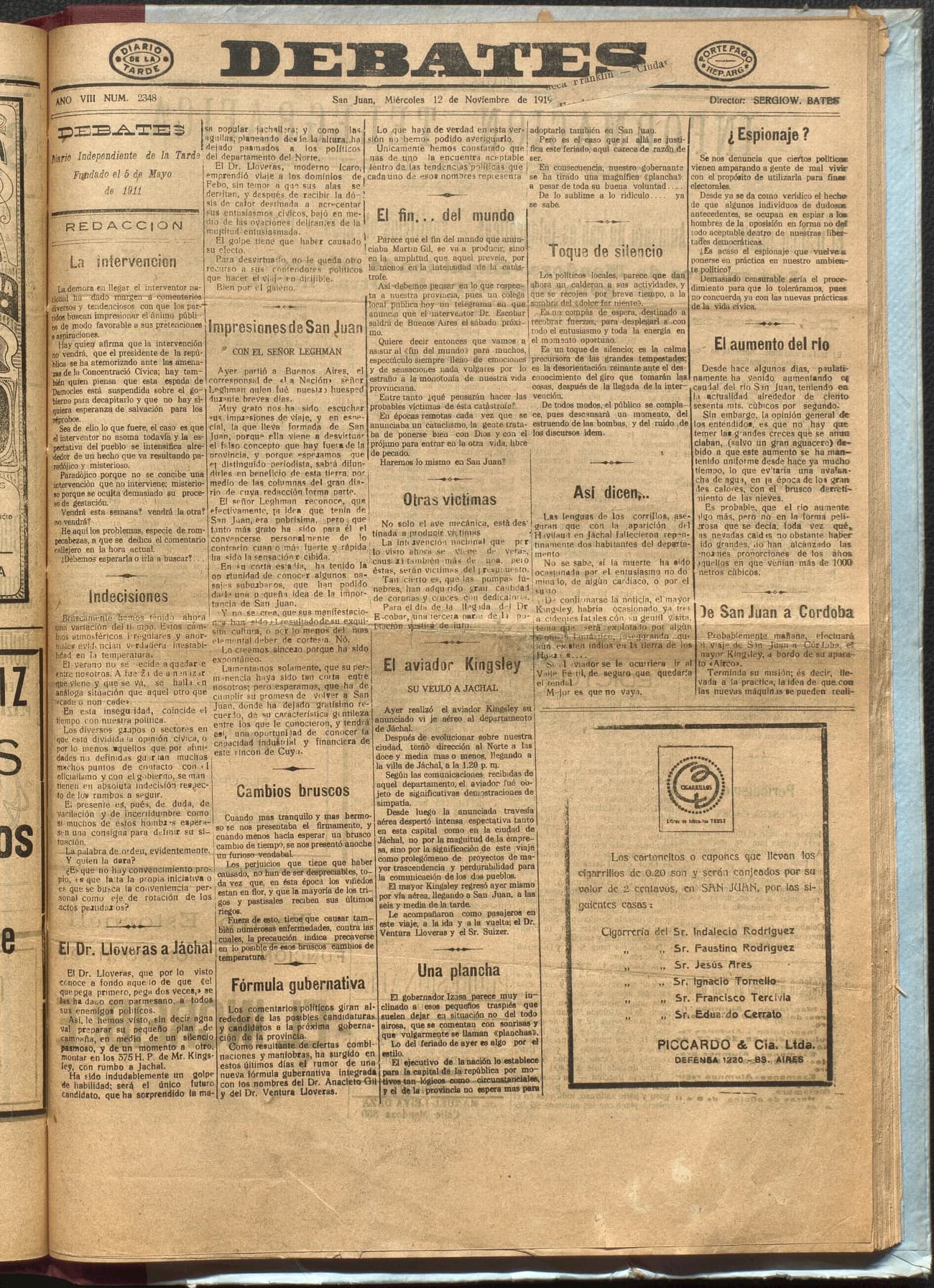 Portada · Diario Debates del 12 de noviembre de 1919