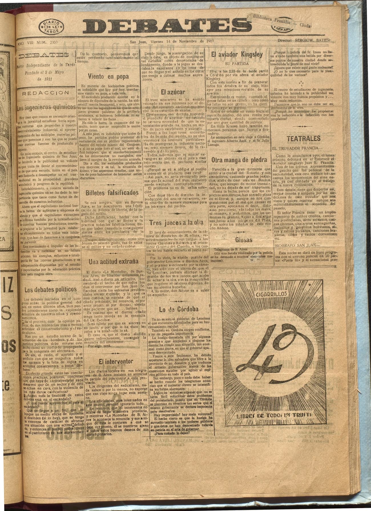 Portada · Diario Debates del 14 de noviembre de 1919