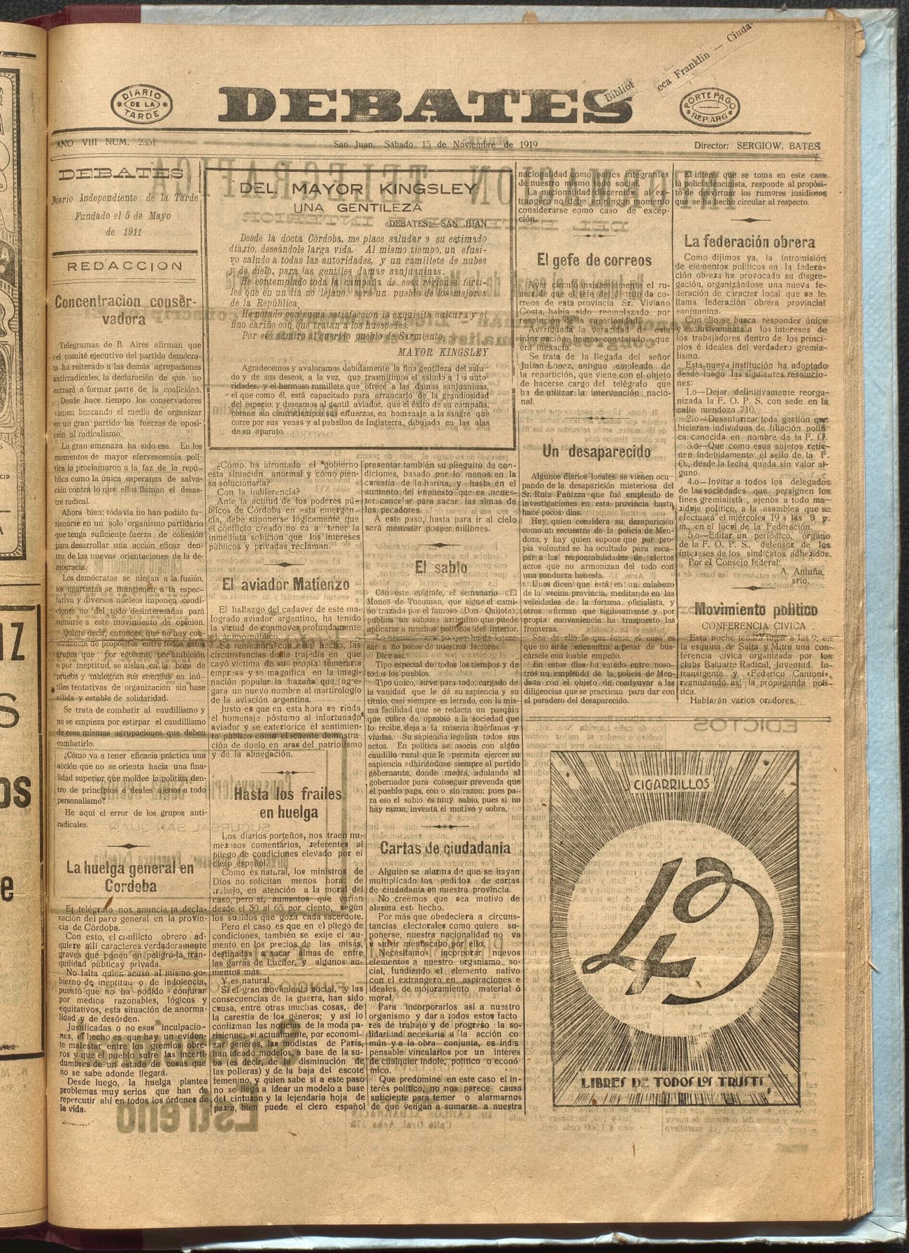Portada · Diario Debates del 15 de noviembre de 1919