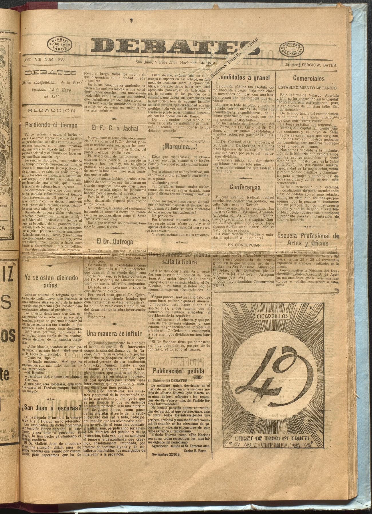 Portada · Diario Debates del 22 de noviembre de 1919