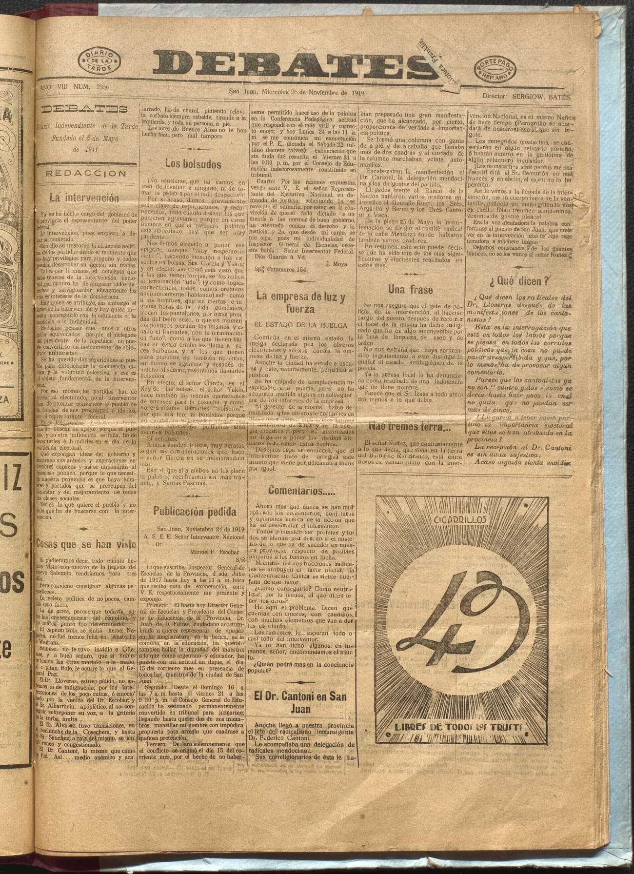 Portada · Diario Debates del 26 de noviembre de 1919