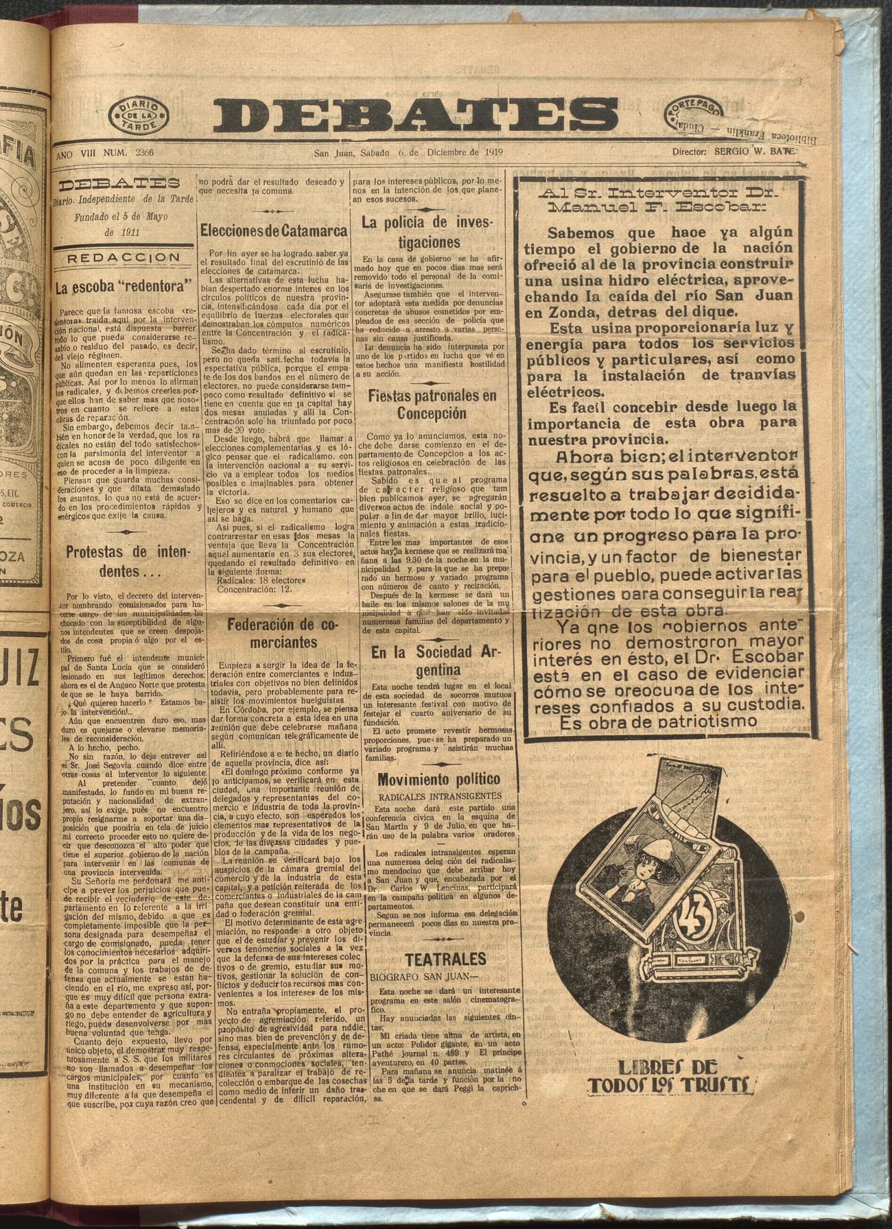 Portada · Diario Debates del 6 de diciembre de 1919