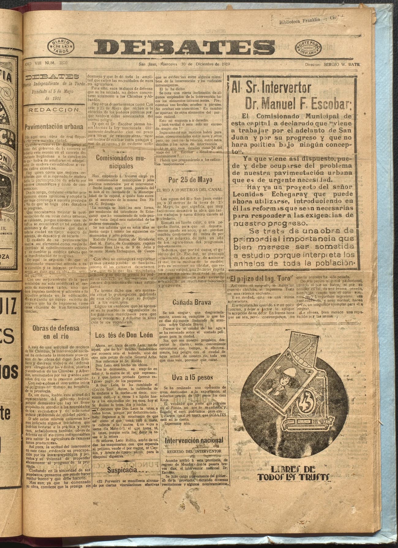 Portada · Diario Debates del 10 de diciembre de 1919