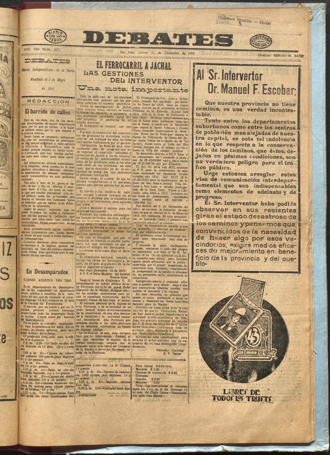 Portada · Diario Debates del 11 de diciembre de 1919
