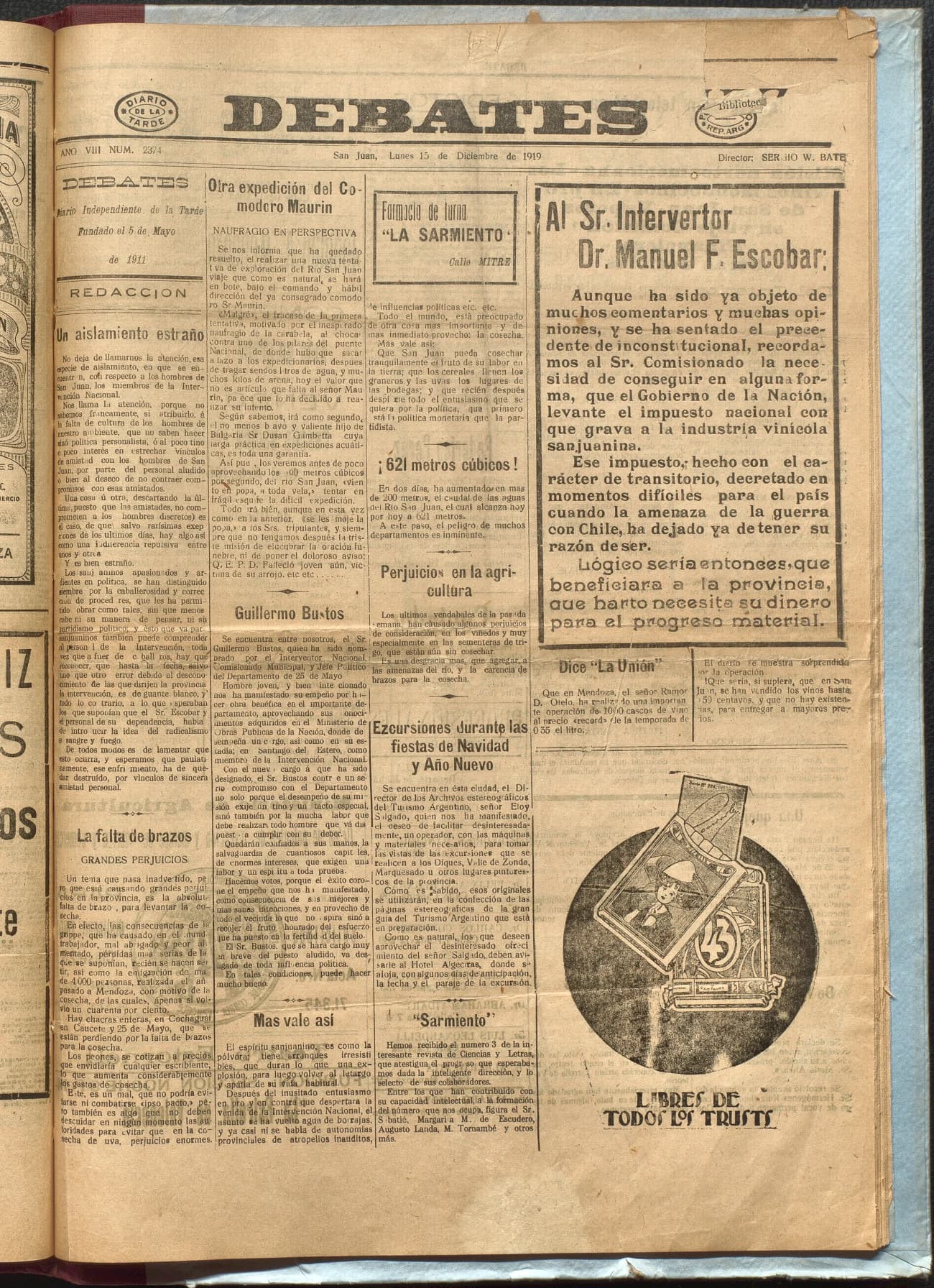 Portada · Diario Debates del 15 de diciembre de 1919