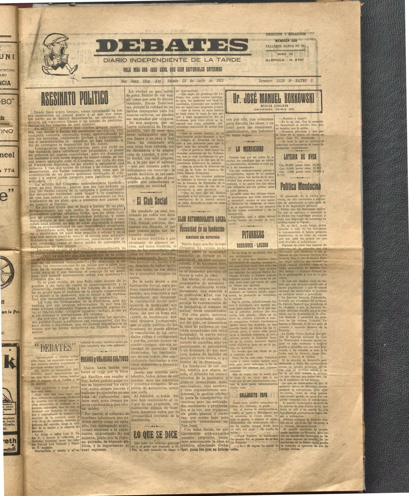 Portada · Diario Debates del 23 de julio de 1921