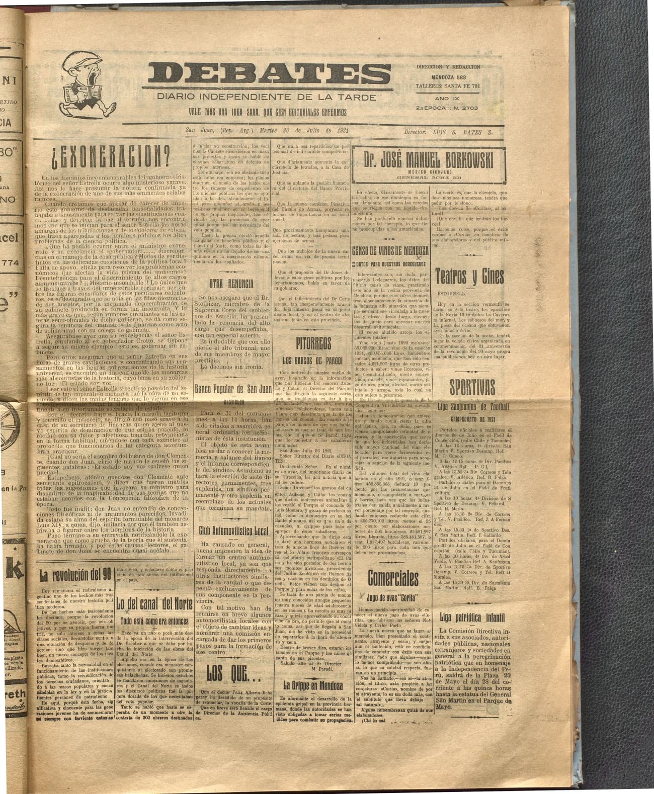 Portada · Diario Debates del 26 de julio de 1921