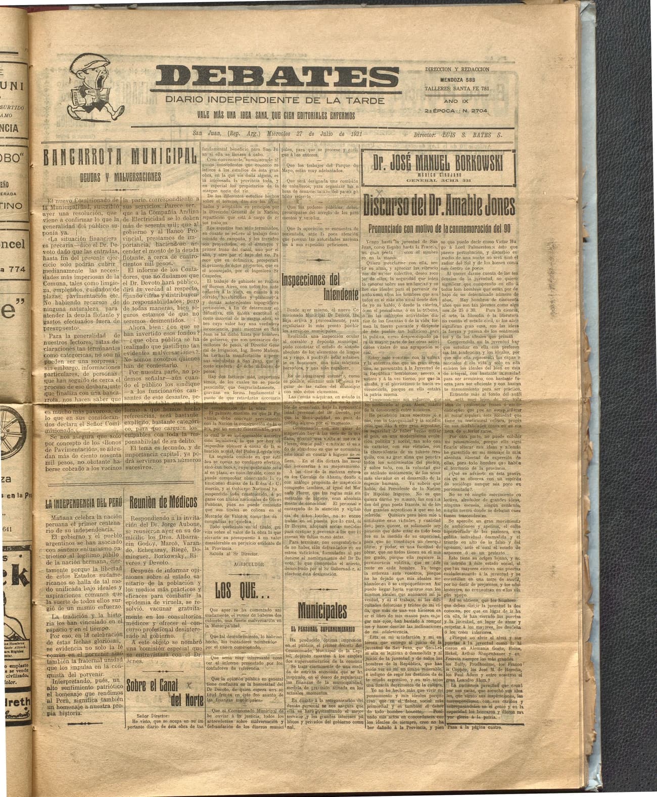 Portada · Diario Debates del 27 de julio de 1921
