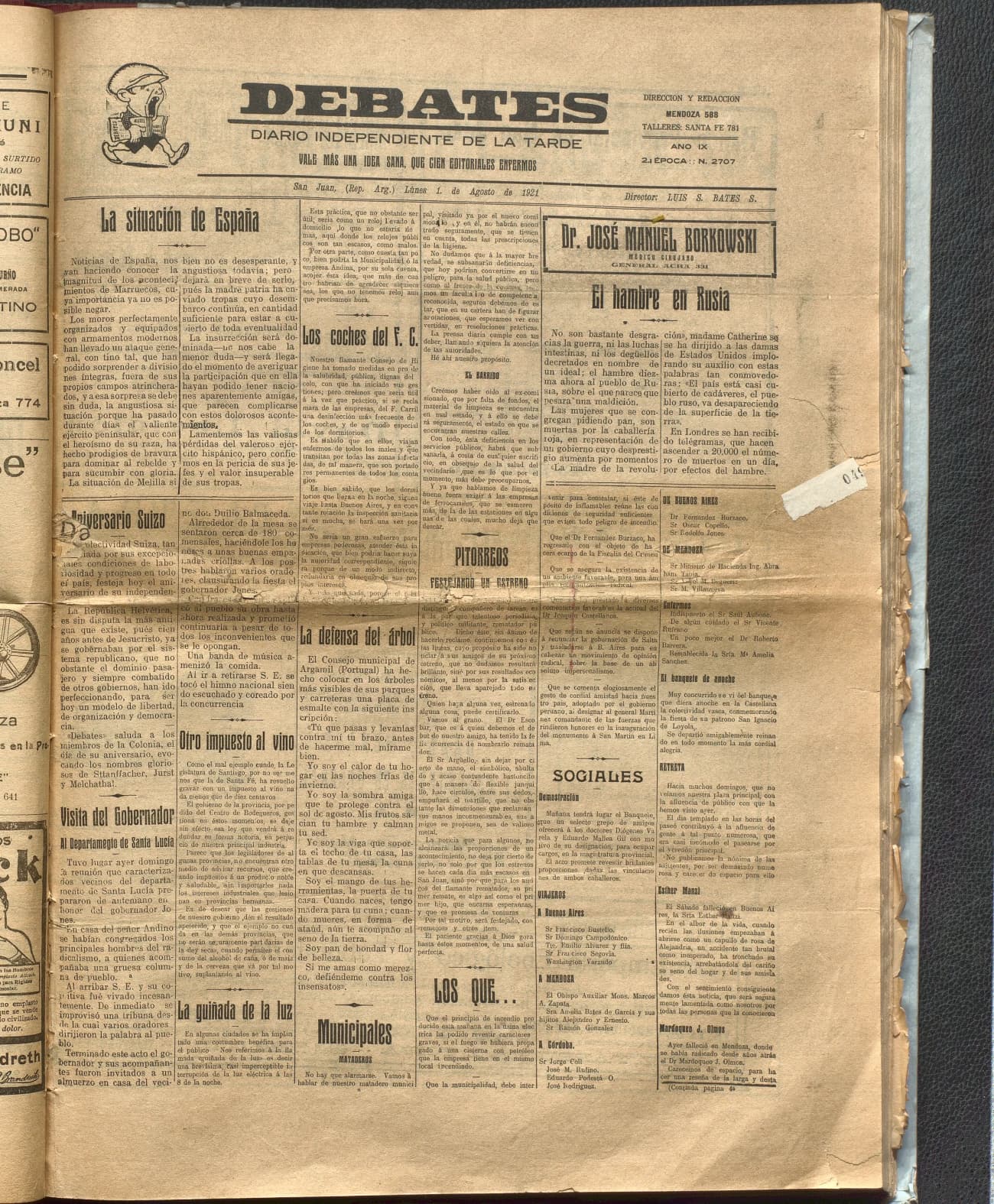 Portada · Diario Debates del 1 de agosto de 1921