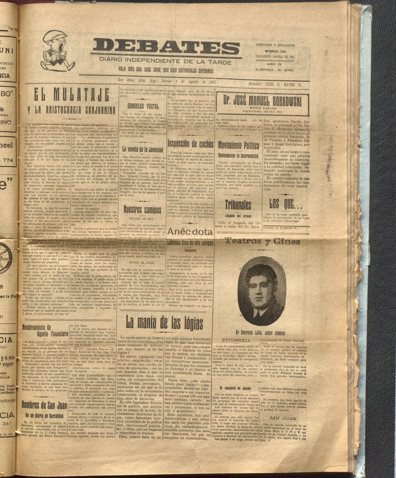 Portada · Diario Debates del 4 de agosto de 1921