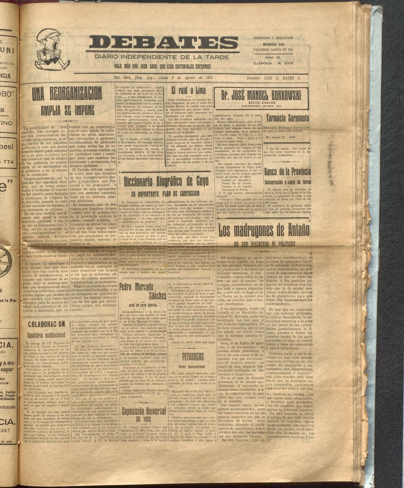 Portada · Diario Debates del 8 de agosto de 1921