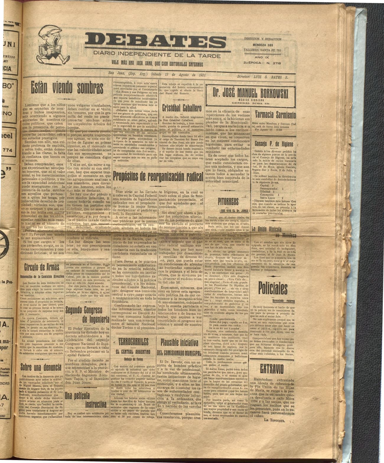 Portada · Diario Debates del 13 de agosto de 1921