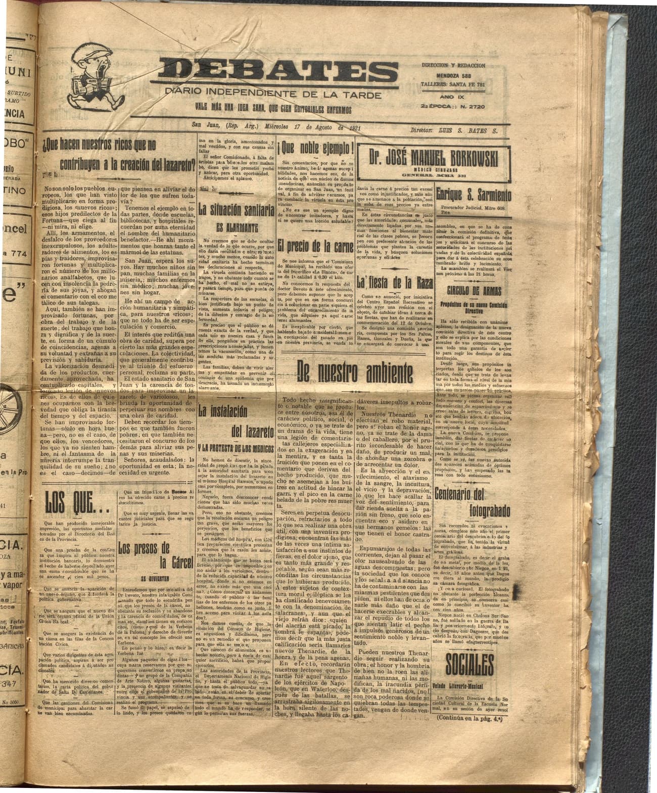 Portada · Diario Debates del 17 de agosto de 1921