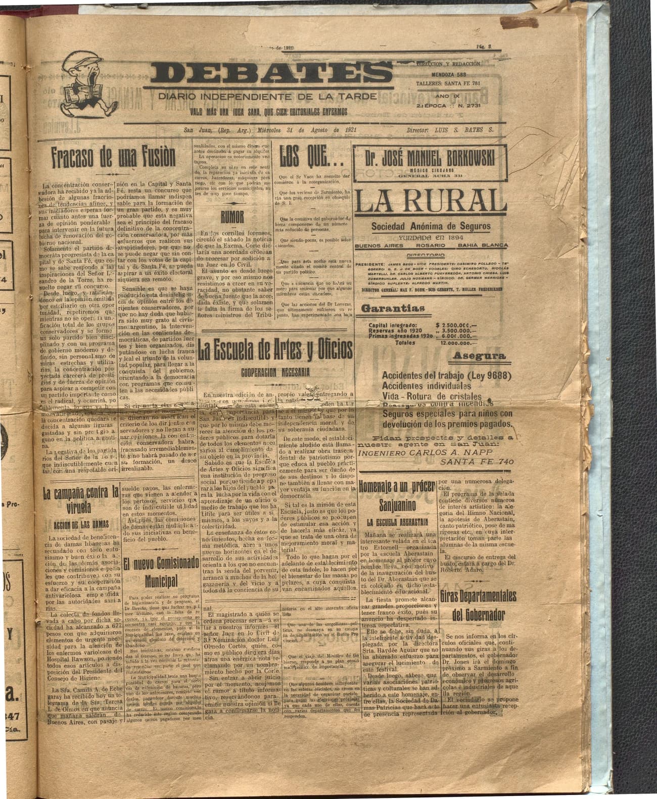 Portada · Diario Debates del 31 de agosto de 1921
