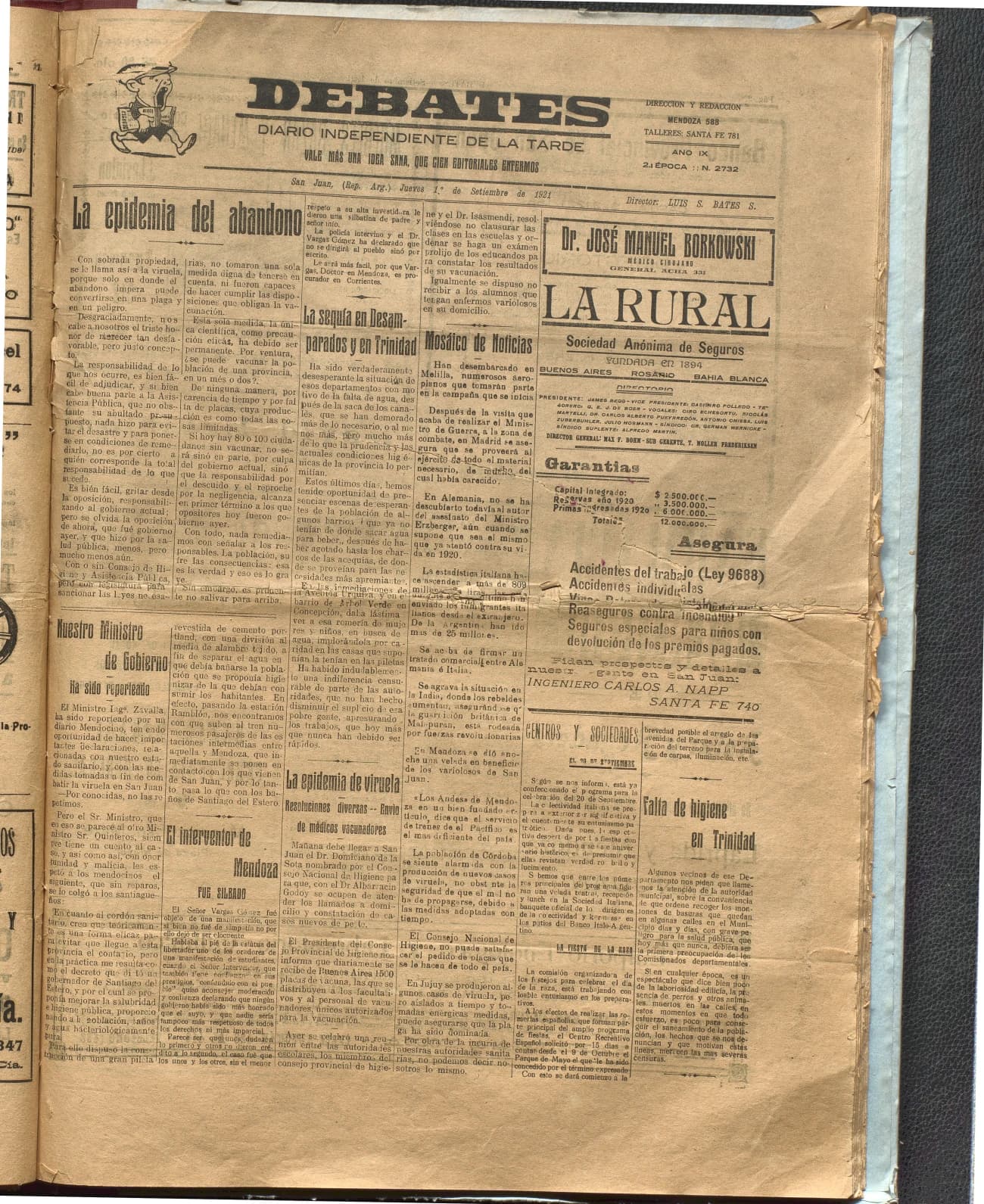 Portada · Diario Debates del 1 de septiembre de 1921