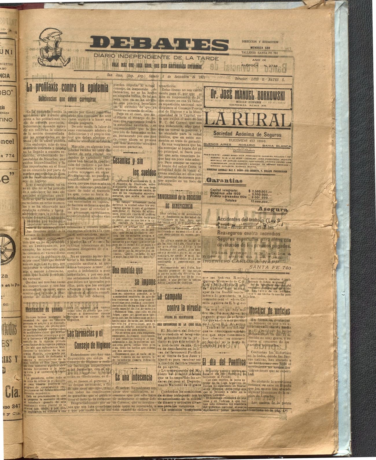 Portada · Diario Debates del 3 de septiembre de 1921