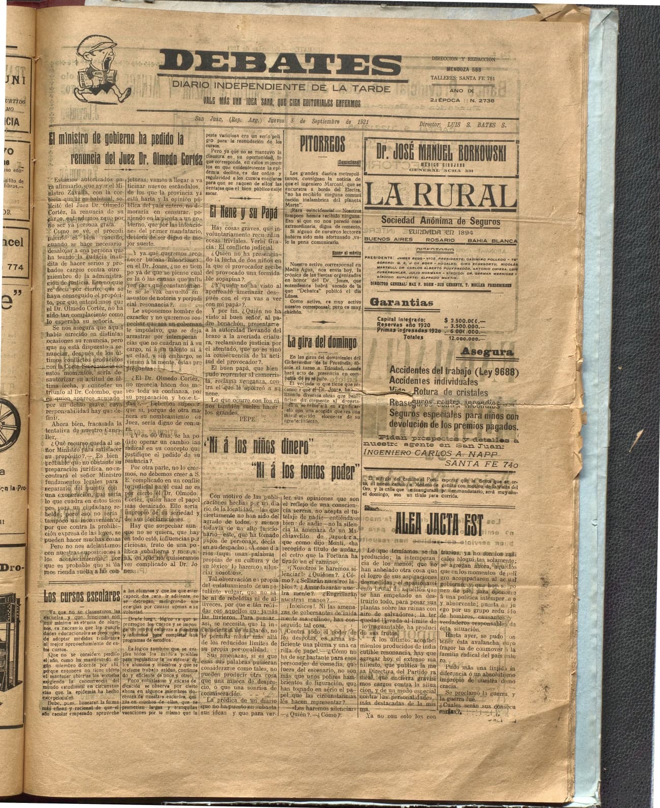 Portada · Diario Debates del 8 de septiembre de 1921