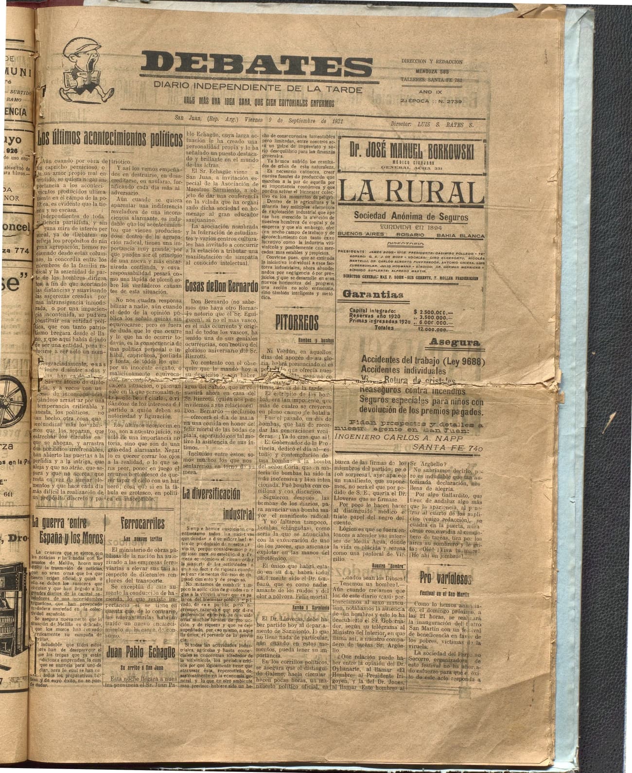 Portada · Diario Debates del 9 de septiembre de 1921