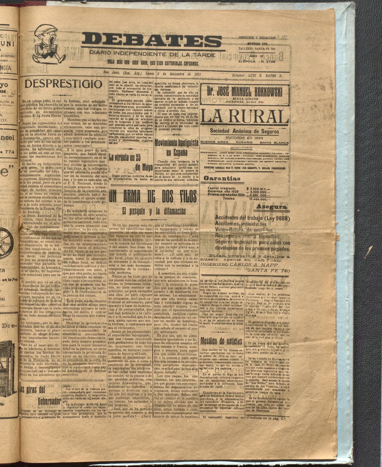 Portada · Diario Debates del 5 de septiembre de 1921