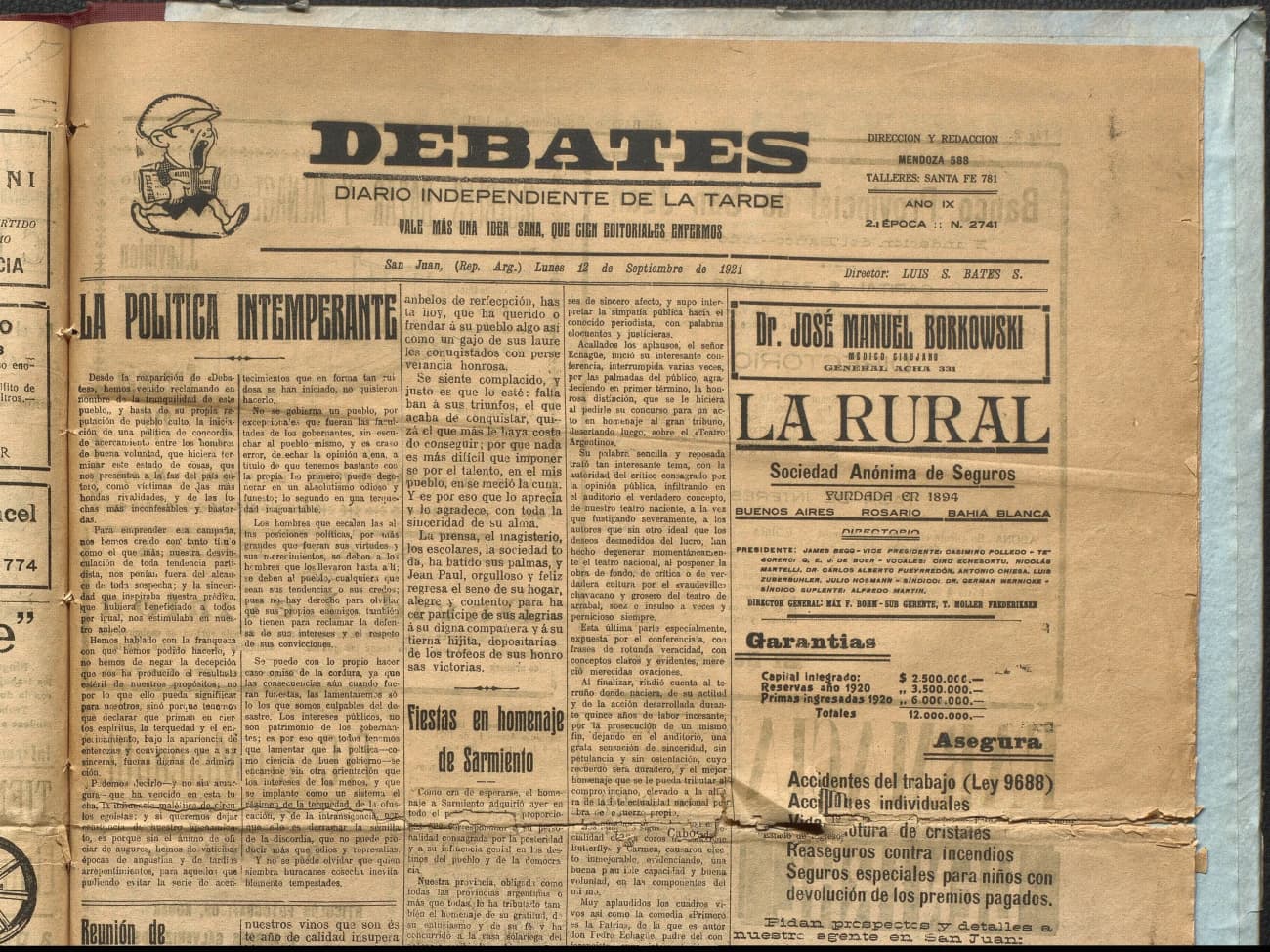 Portada · Diario Debates del 12 de septiembre de 1921