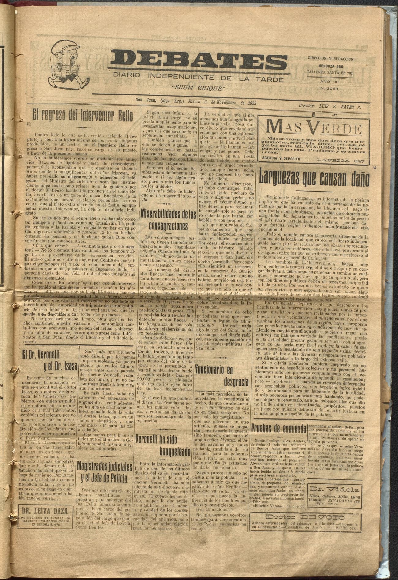 Portada · Diario Debates del 2 de noviembre de 1922