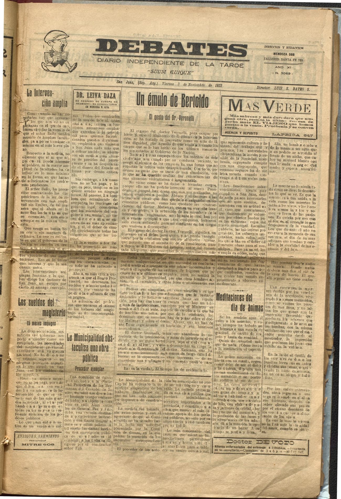 Portada · Diario Debates del 3 de noviembre de 1922