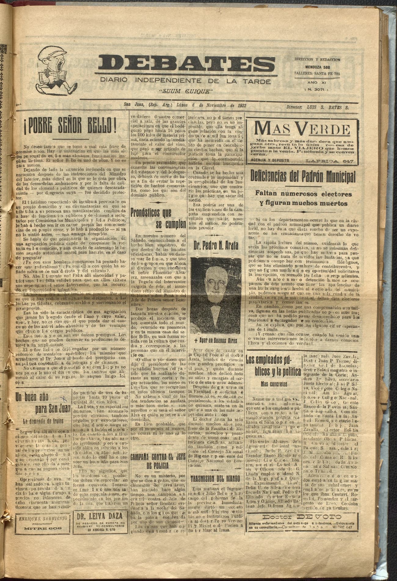 Portada · Diario Debates del 6 de noviembre de 1922
