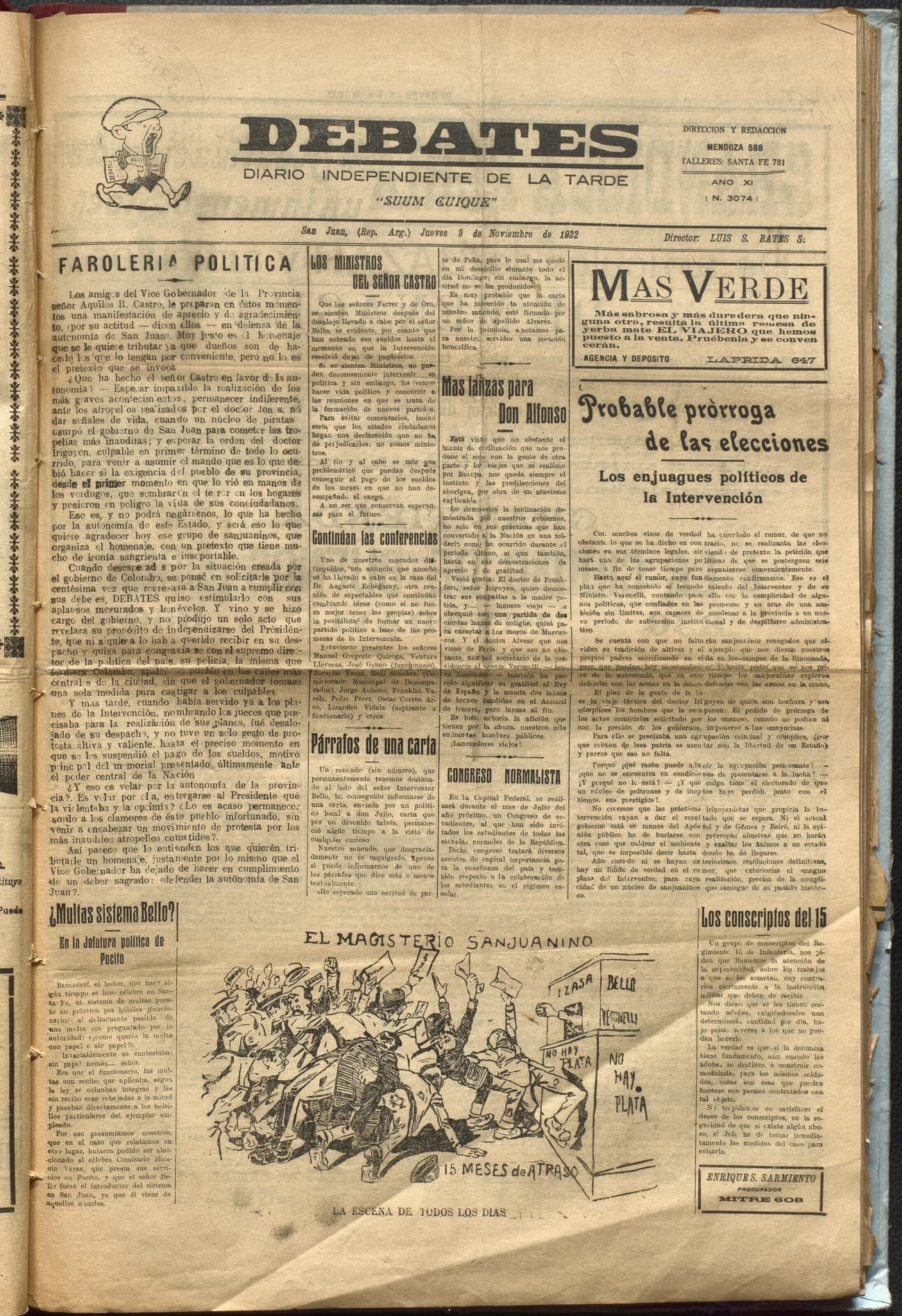 Portada · Diario Debates del 9 de noviembre de 1922