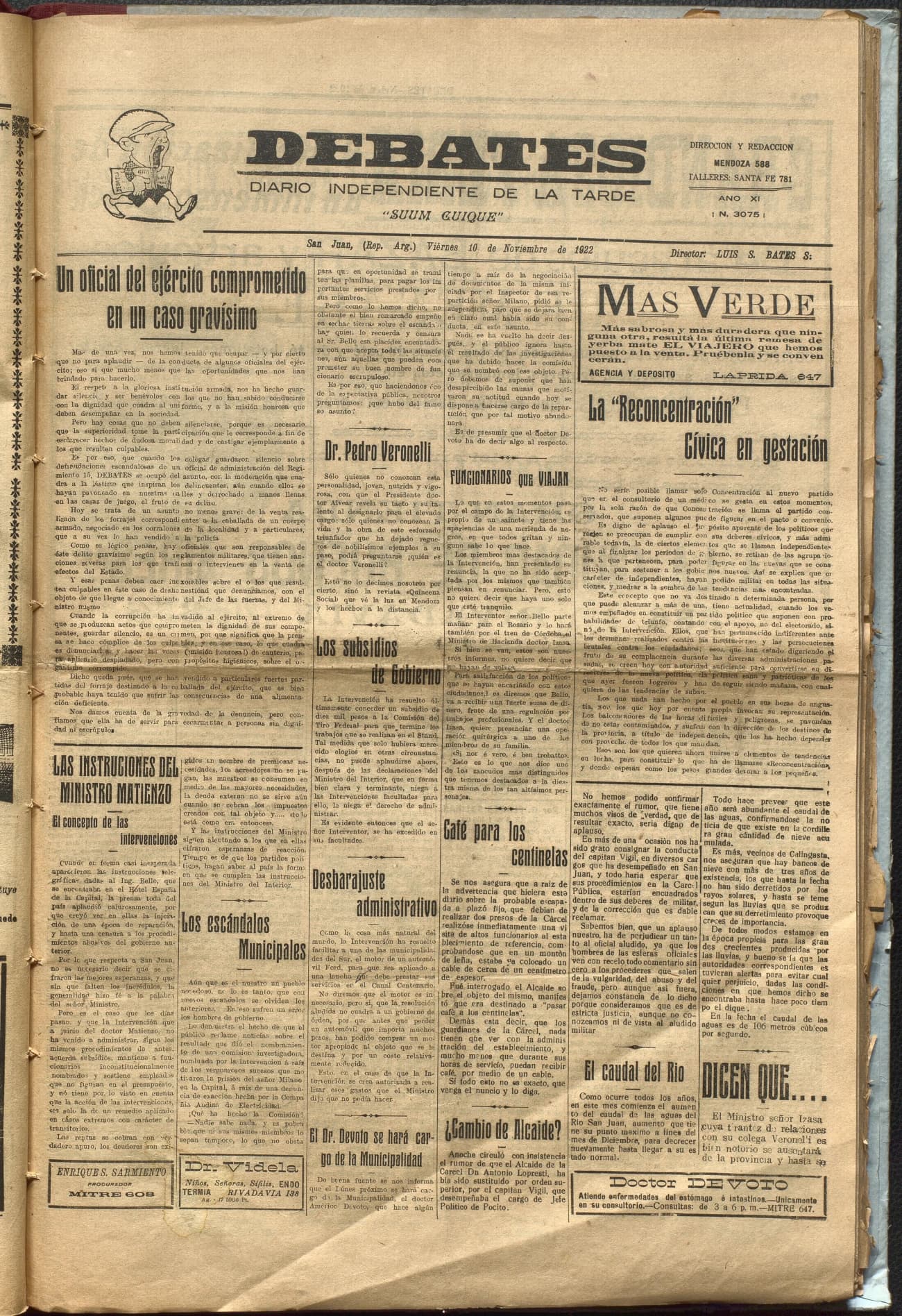 Portada · Diario Debates del 10 de noviembre de 1922