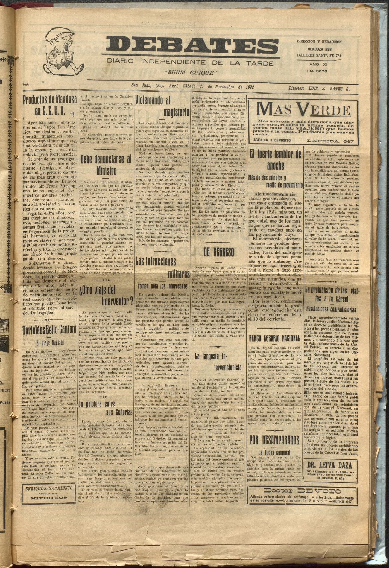 Portada · Diario Debates del 11 de noviembre de 1922
