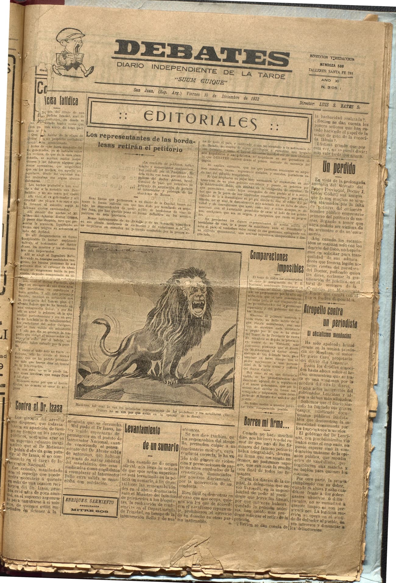 Portada · Diario Debates del 15 de diciembre de 1922