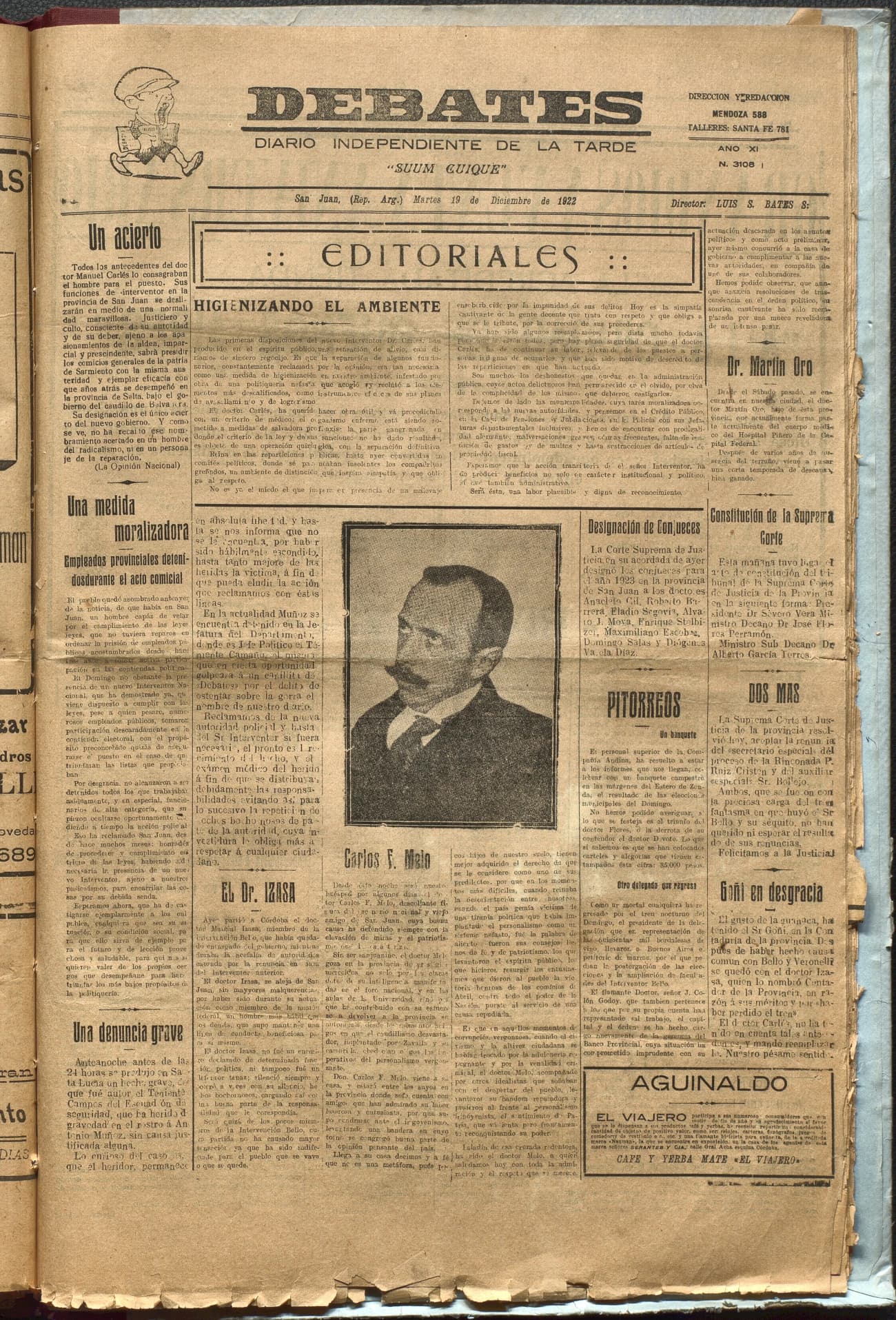 Portada · Diario Debates del 19 de diciembre de 1922
