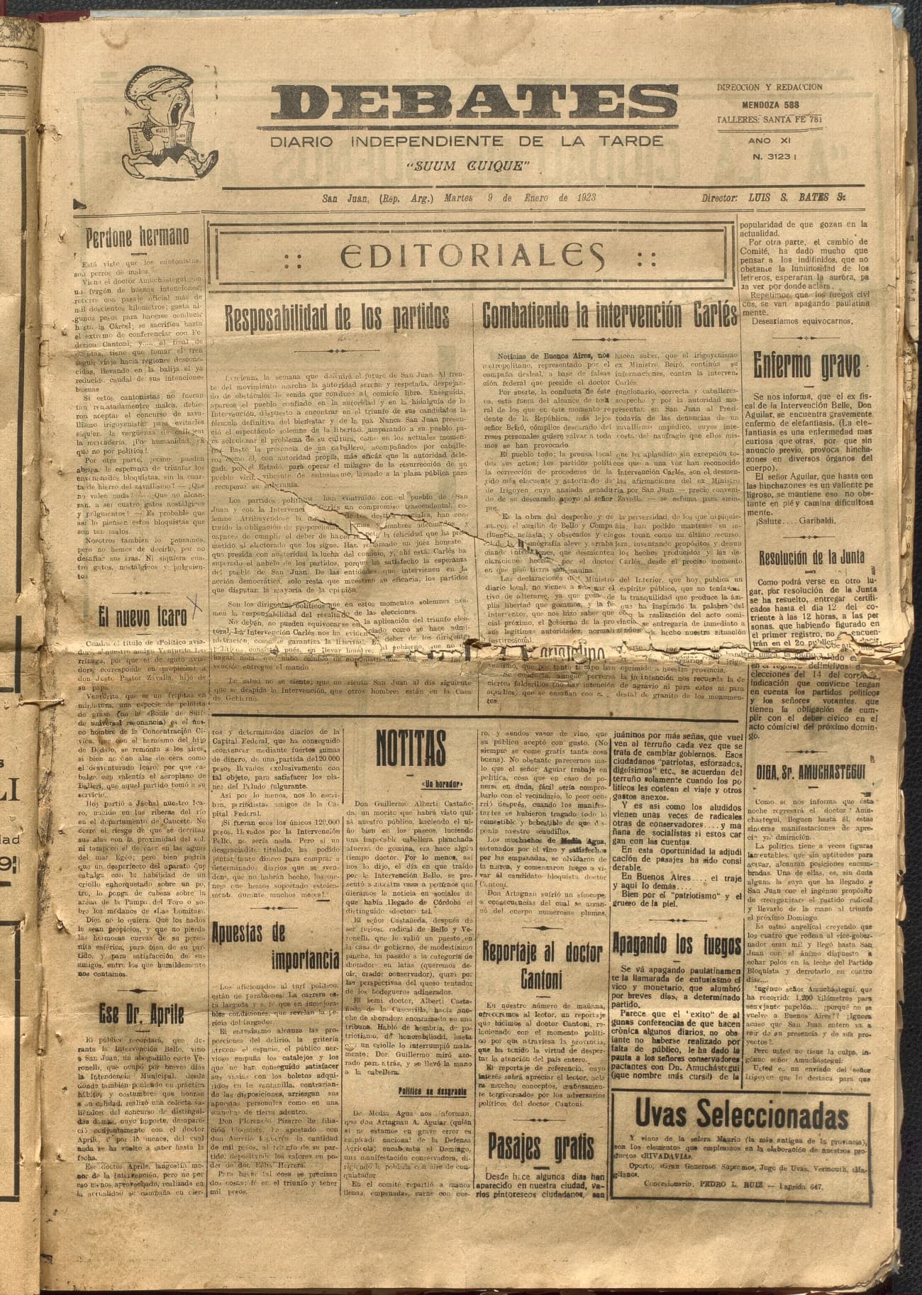 Portada · Diario Debates del 9 de enero de 1923