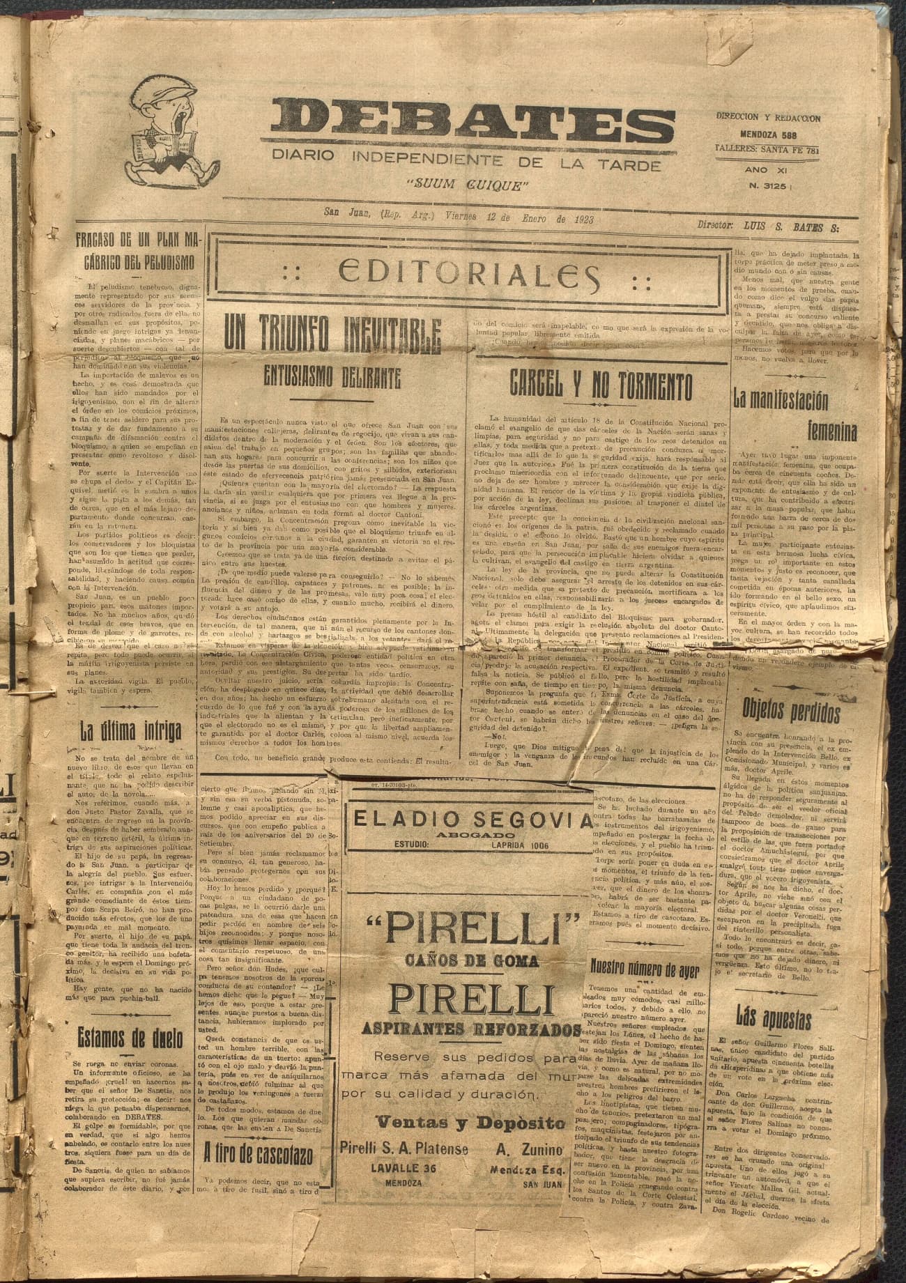 Portada · Diario Debates del 12 de enero de 1923
