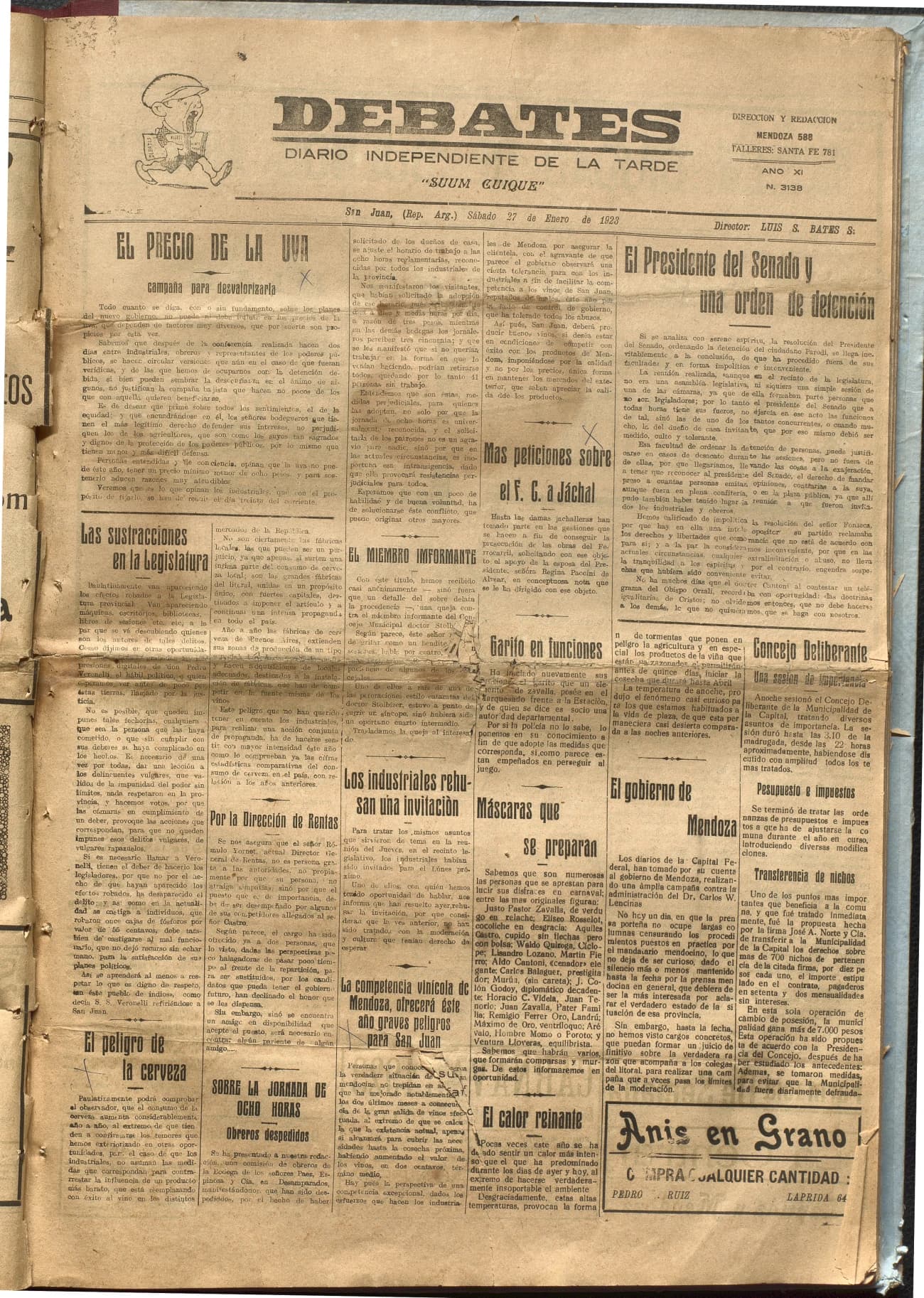 Portada · Diario Debates del 27 de enero de 1923