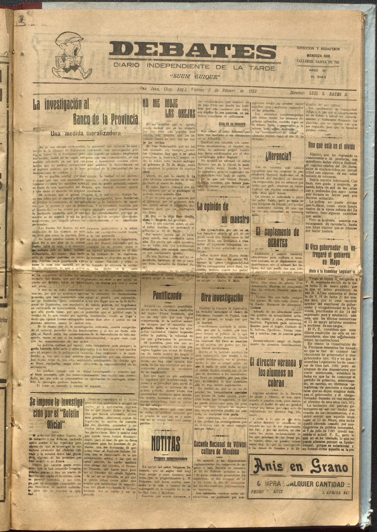 Portada · Diario Debates del 2 de febrero de 1923