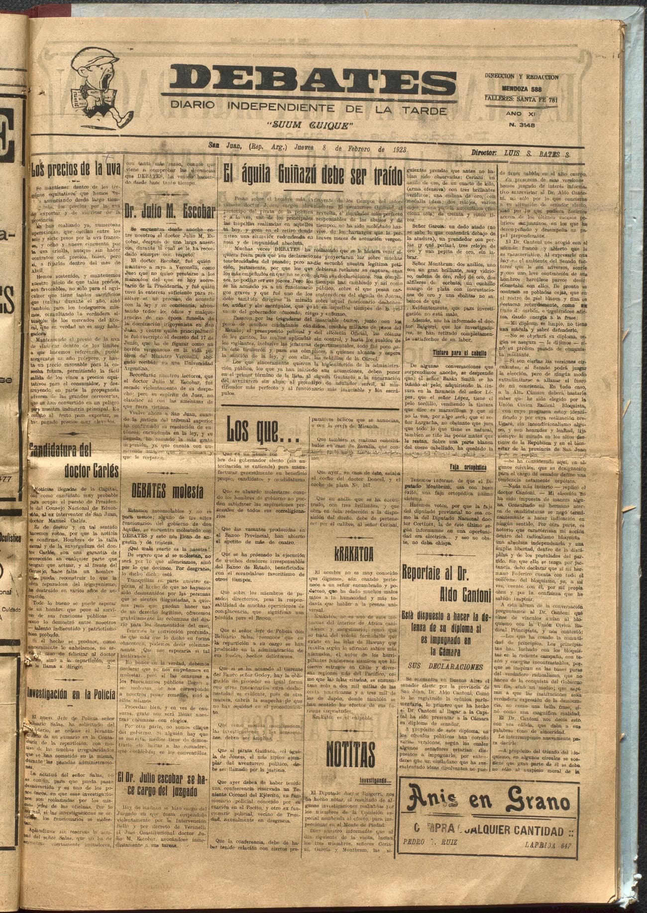 Portada · Diario Debates del 8 de febrero de 1923