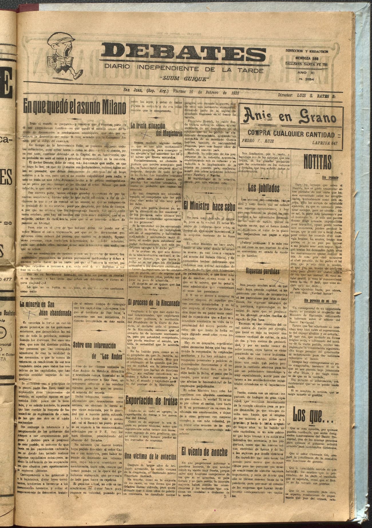 Portada · Diario Debates del 16 de febrero de 1923