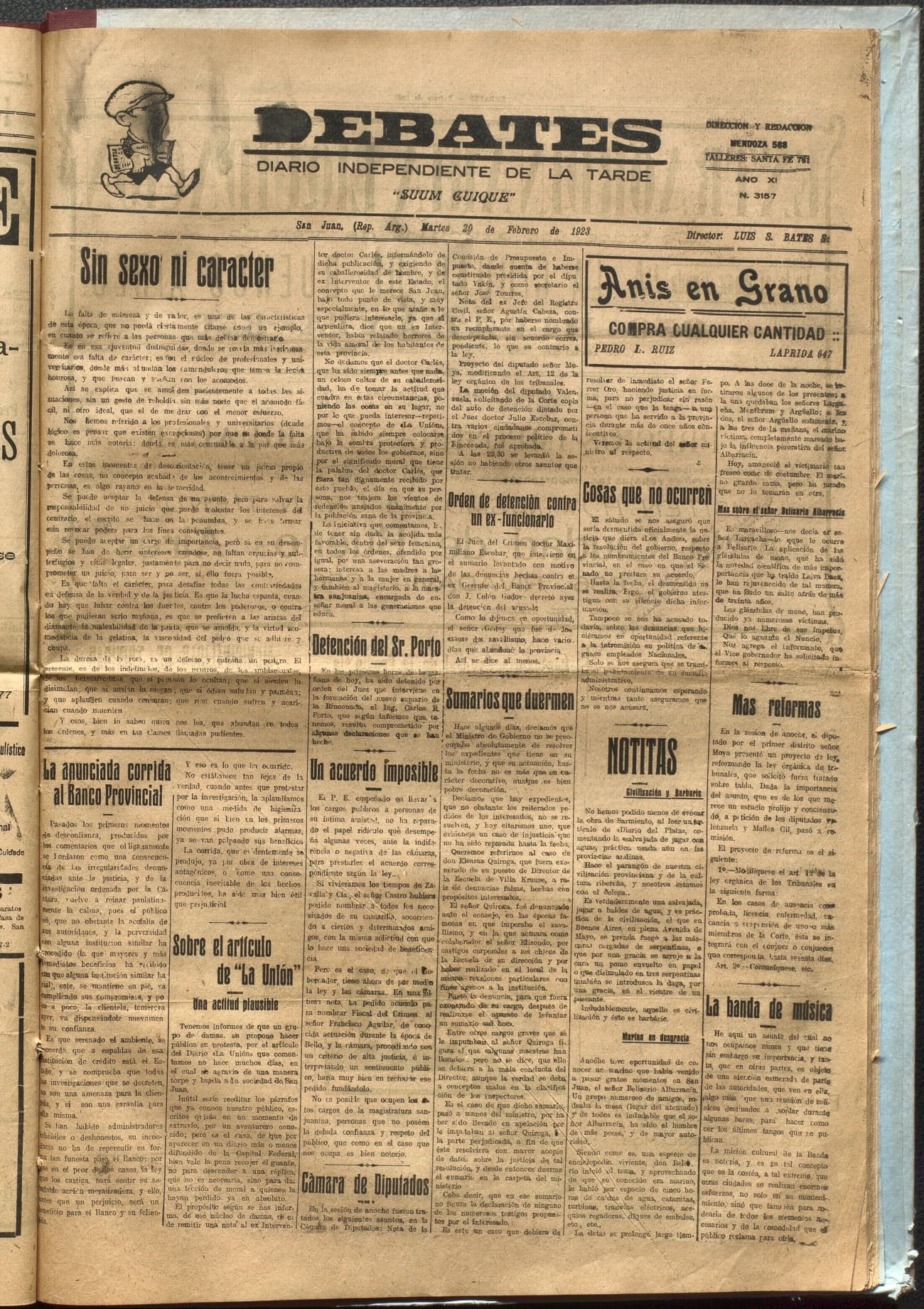 Portada · Diario Debates del 20 de febrero de 1923