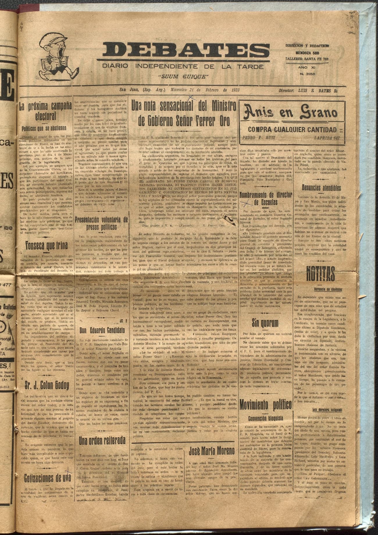 Portada · Diario Debates del 21 de febrero de 1923