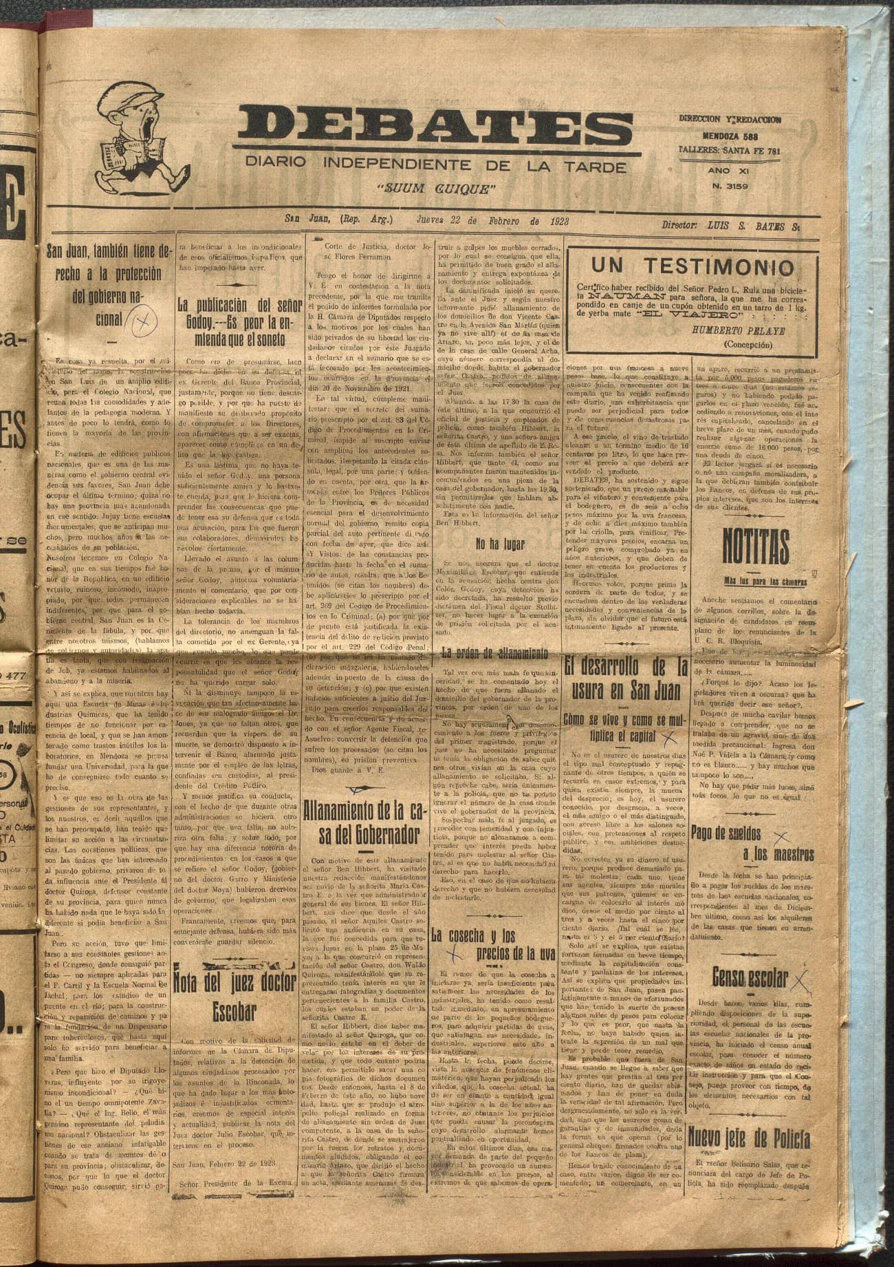 Portada · Diario Debates del 22 de febrero de 1923