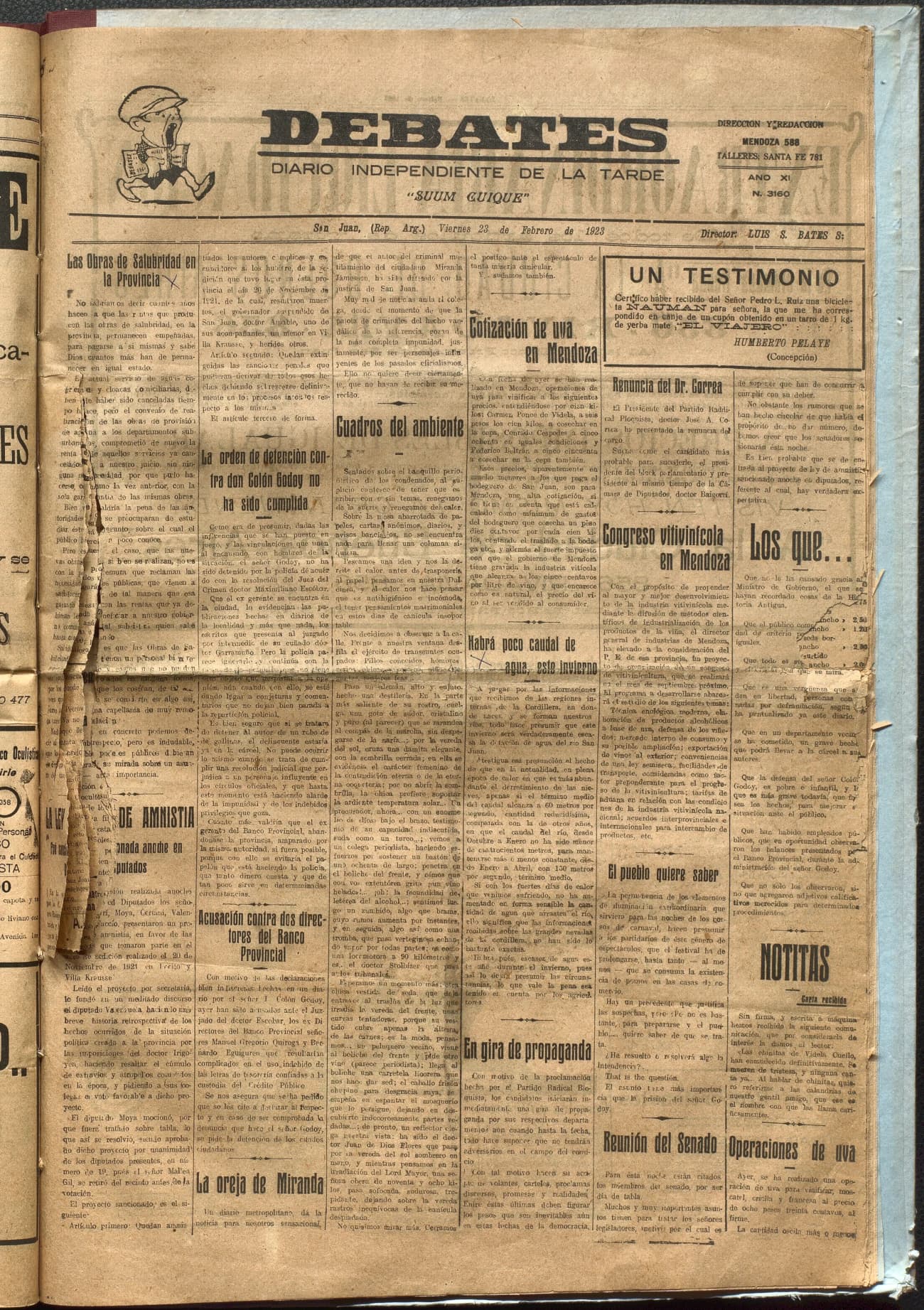 Portada · Diario Debates del 23 de febrero de 1923