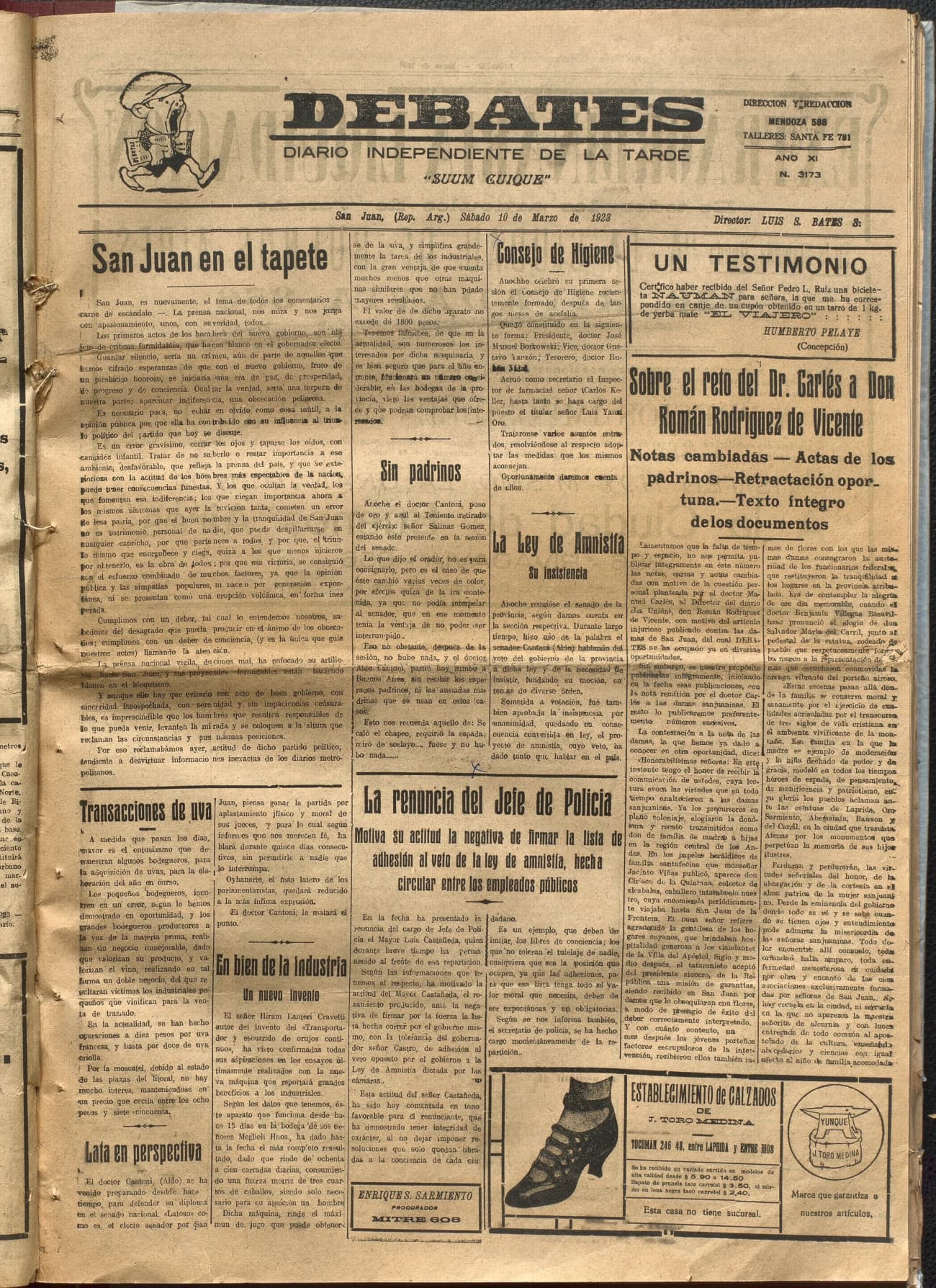 Portada · Diario Debates del 10 de marzo de 1923