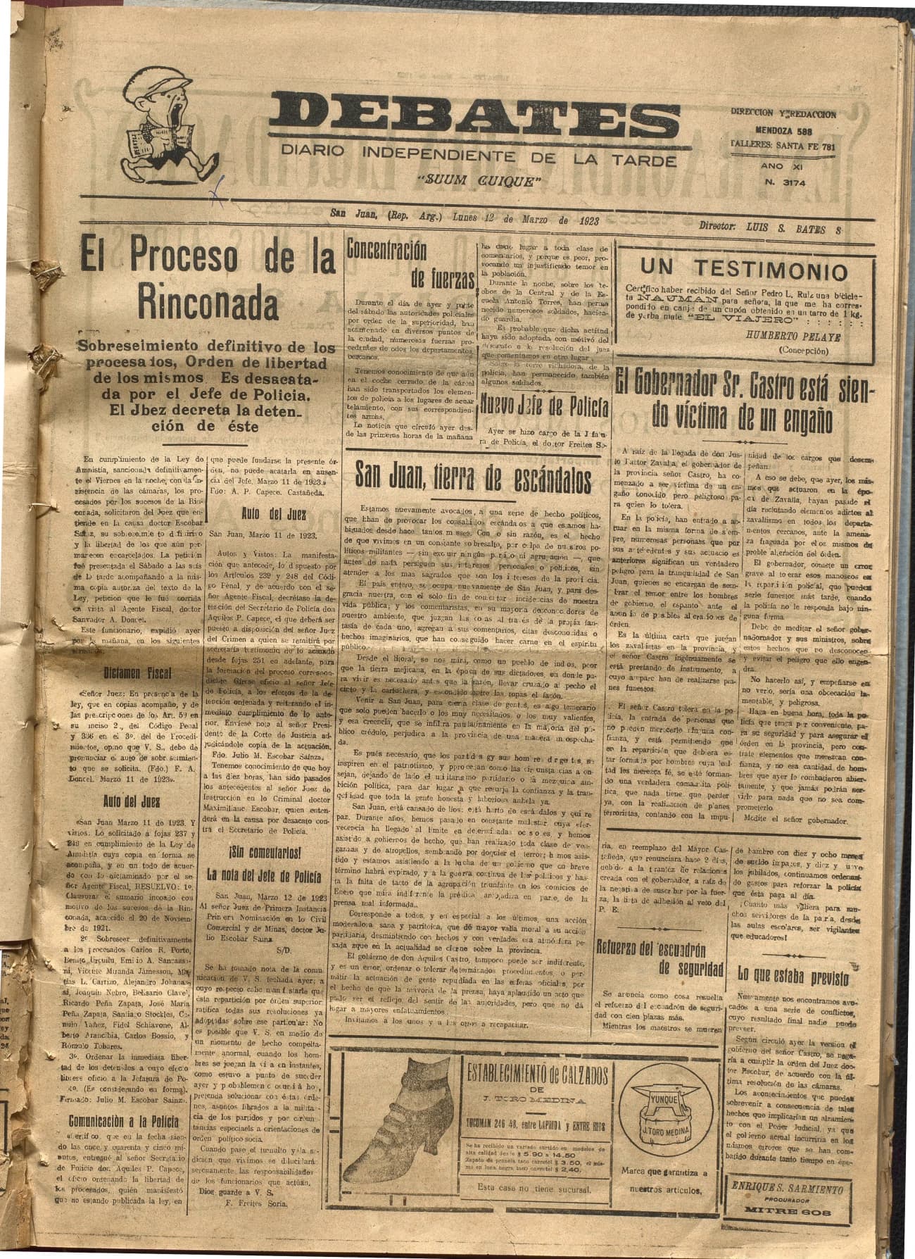 Portada · Diario Debates del 12 de marzo de 1923